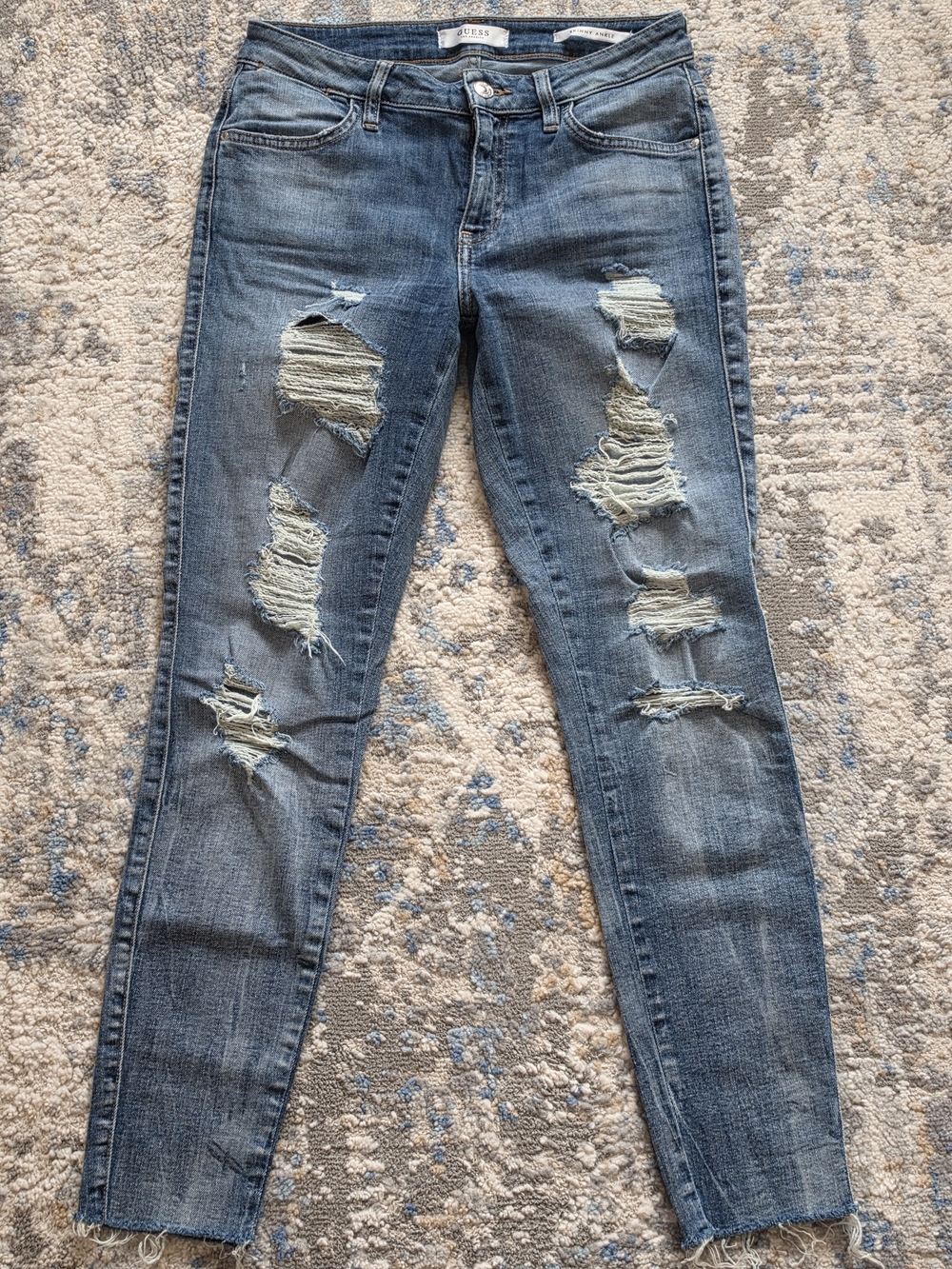 GUESS Ripped Medium Blue Skinny Ankle Jeans
